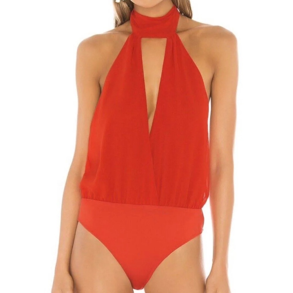 Lovers + Friends Red High Neck Halter Bodysuit